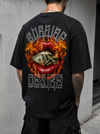 Burning Money Lips Graphic Streetwear T-Shirt