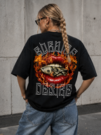 Burning Money Lips Graphic Streetwear T-Shirt