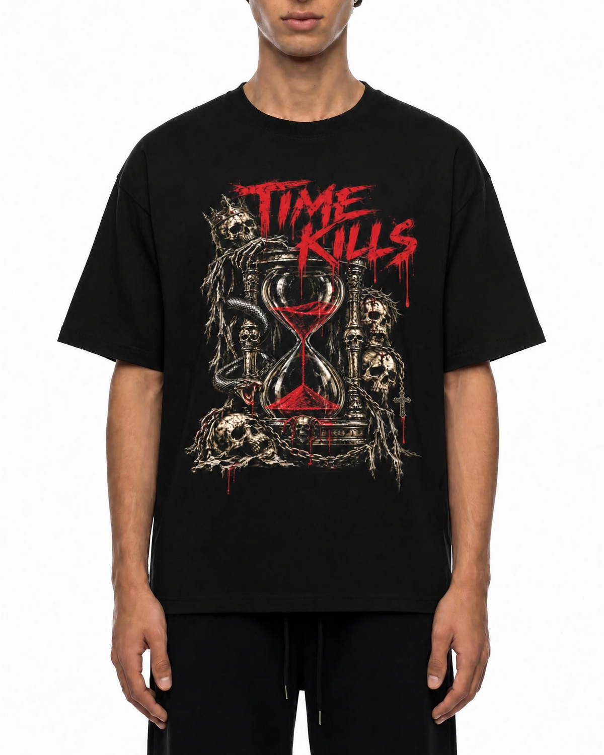 T-shirt graphique noir Belarté Time Kills - détail du produit