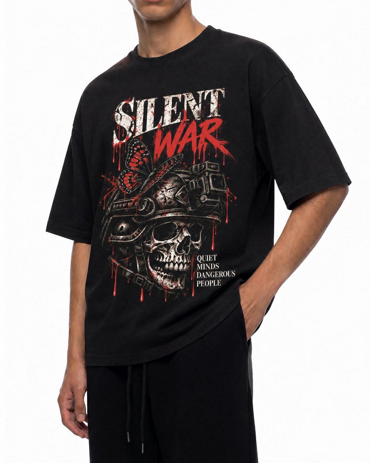 Belarté Silent War Graphic T-Shirt in black - oversized fit view