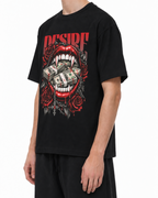 T-shirt noir Belarté Vamp Desire porté par un mannequin, vue de trois quarts