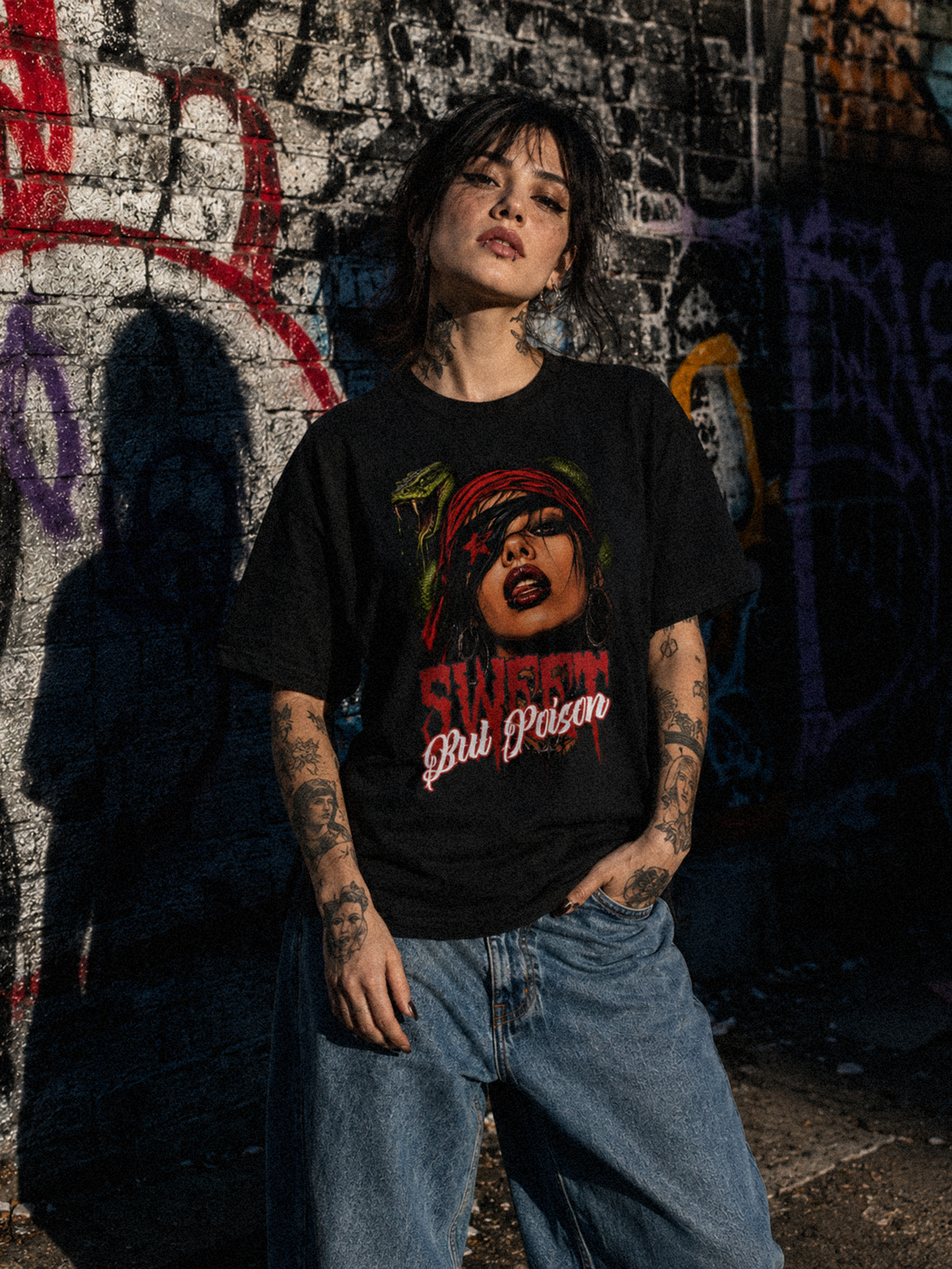 Gothic Punk Schlangen-Grafik-T-Shirt