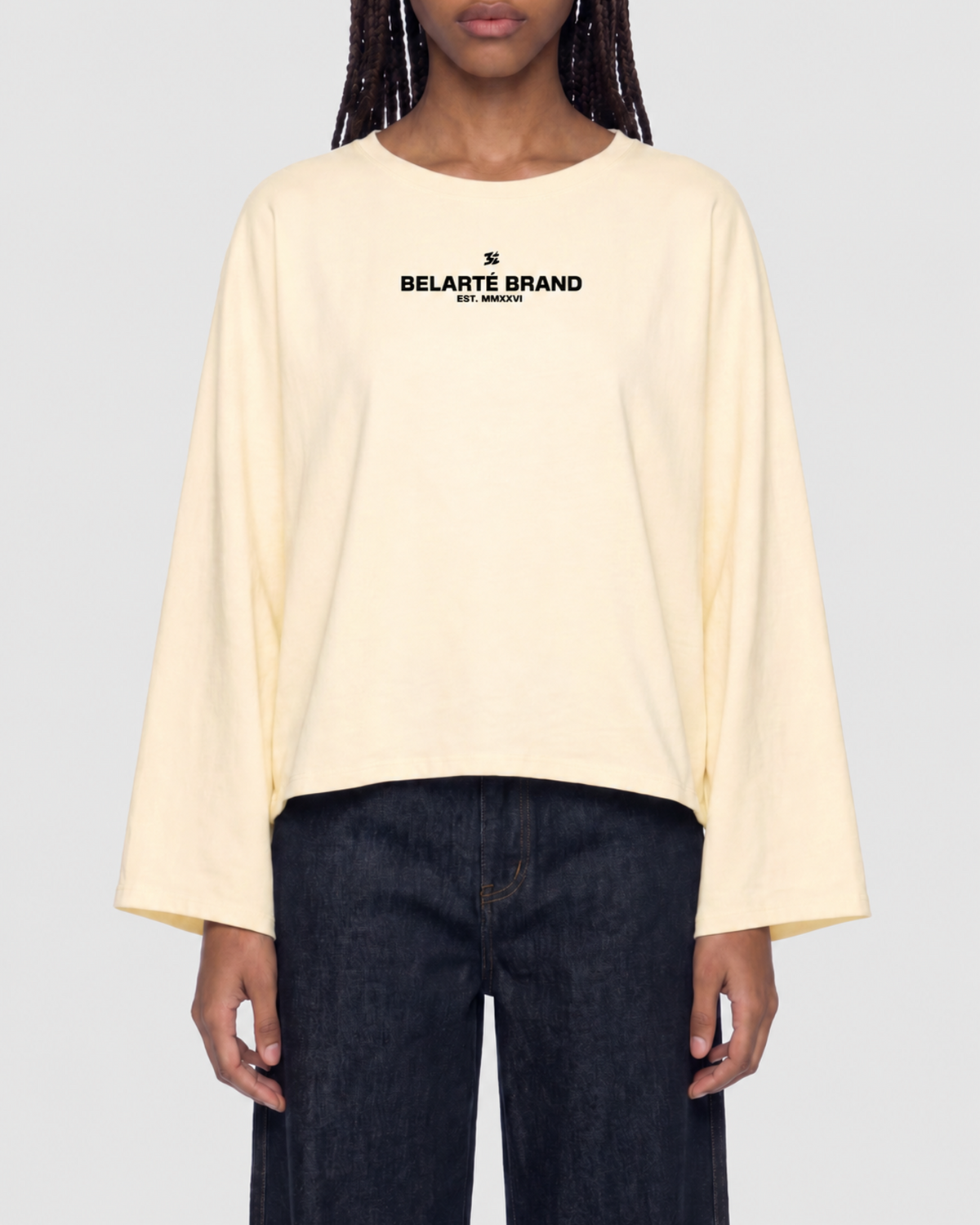 Belarté Women's Oversized Batwing Crop T-shirt - product photograph 2 of 5