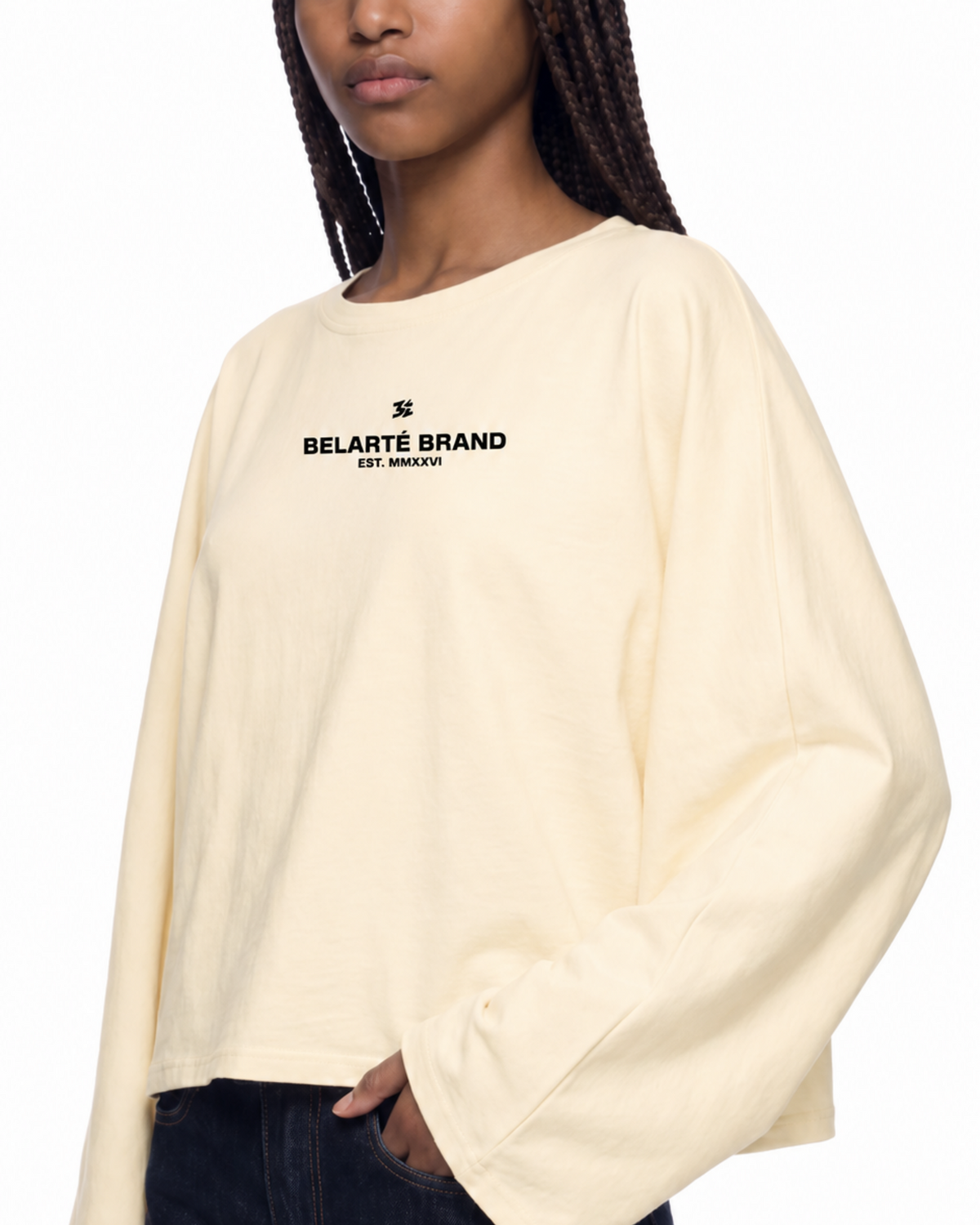 Belarté Women's Oversized Batwing Crop T-shirt - product photograph 4 of 5