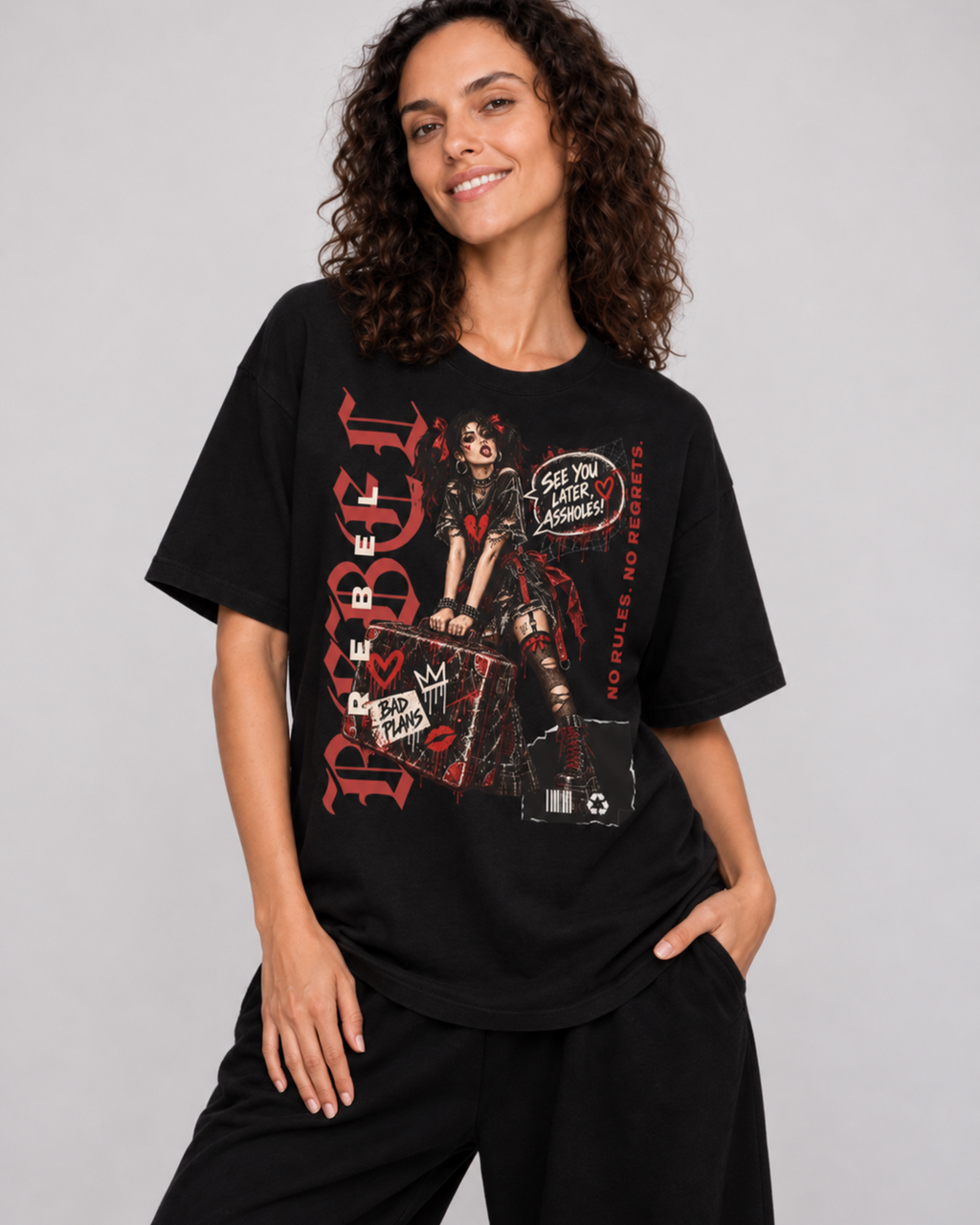 Mannequin assis portant le T-shirt streetwear noir Belarté No Regrets