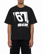 Black Belarté Six Seven T-shirt with white 67 graphic, front view on a model