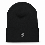 Belarté black cuffed beanie - close-up of ribbed acrylic knit texture