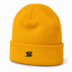 Belarté Signature Embroidered Beanie in gold - front view with embroidered logo