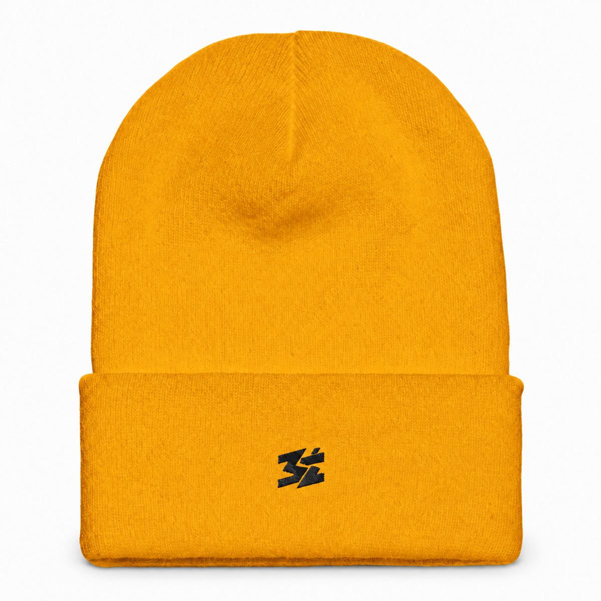Belarté Signature Embroidered Beanie in gold - knit and cuff detail