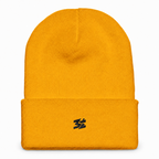 Belarté Signature Embroidered Beanie in gold - knit and cuff detail