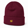 Belarté Signature Embroidered Beanie in maroon - front view with embroidered logo