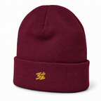 Belarté Signature Embroidered Beanie in maroon - front view with embroidered logo