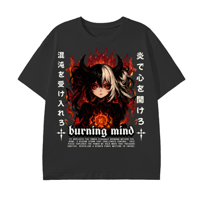 anime graphic,dark streetwear,devil girl art,gothic aesthetic,burning flame design,alt clothing,fire fantasy art,edgy anime style,street fashion tee,japanese art style