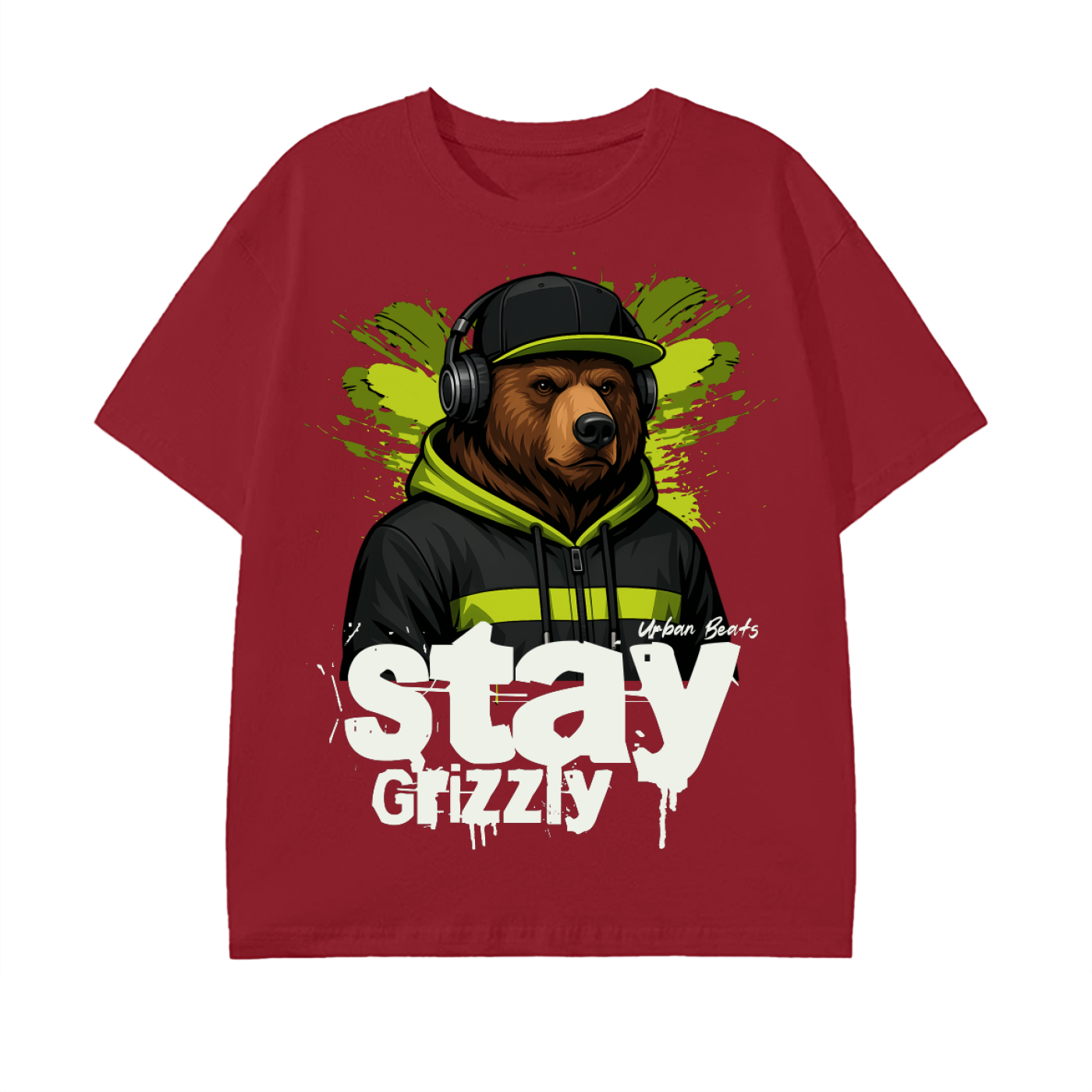 grizzly bear,streetwear,urban beats,hip hop style,cool bear,rap fashion,neon green,music lover