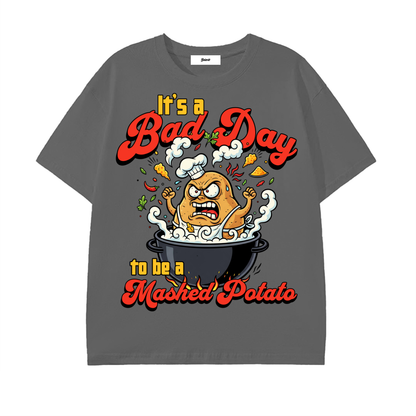 thanksgiving dinner, mashed potato lover,funny food shirt,cartoon potato,cooking humor,kitchen joke art,foodie gift idea,humor clothing,expressive illustration,retro cartoon design