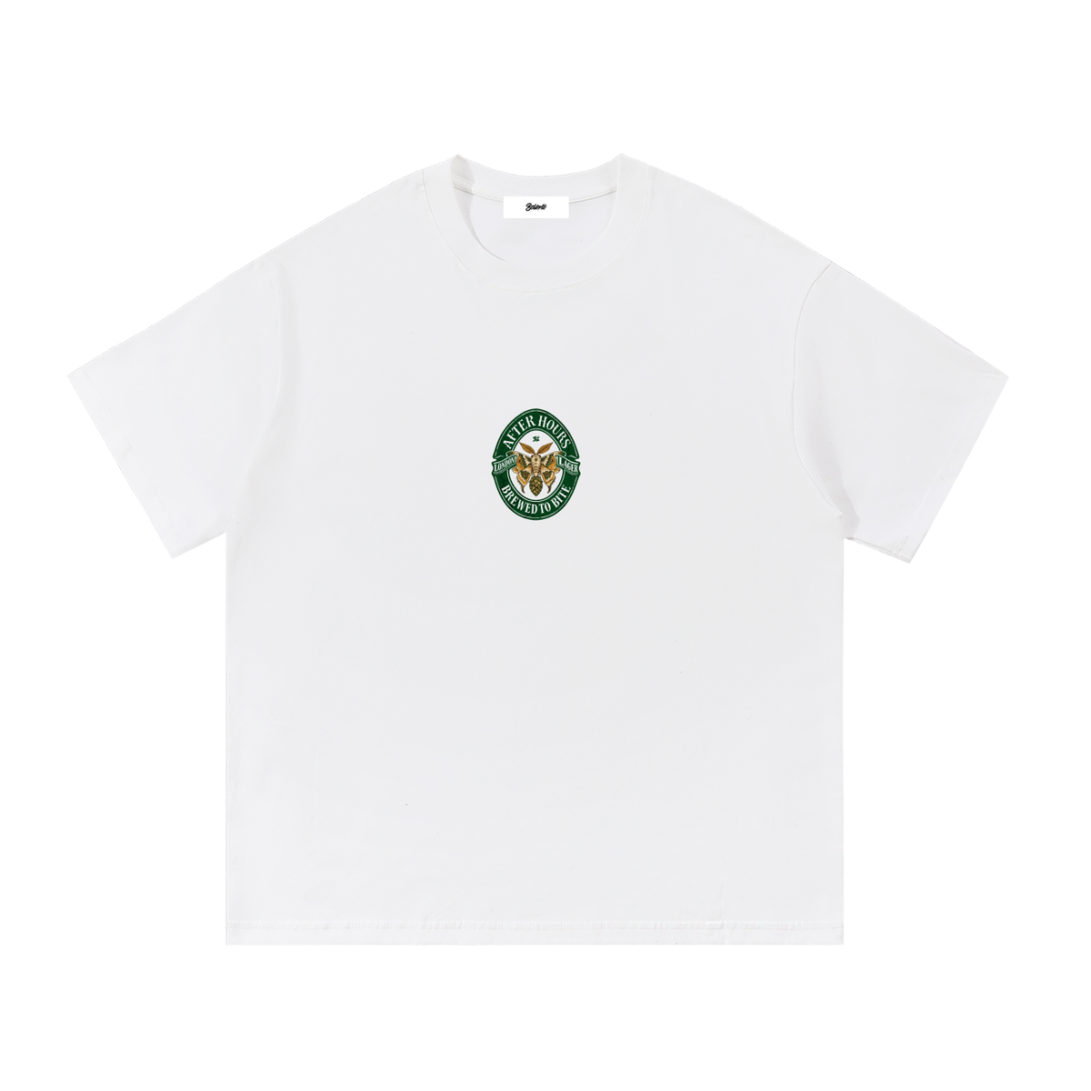 Belarté After Hours London moth graphic cotton T-shirt, White front with small chest motif