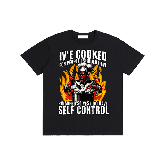funny cooking shirt,dark humor cooking,chef humor design,sarcastic food art,kitchen joke shirt,cooking sarcasm,devil chef illustration,edgy humor shirt,cook gift idea,self control