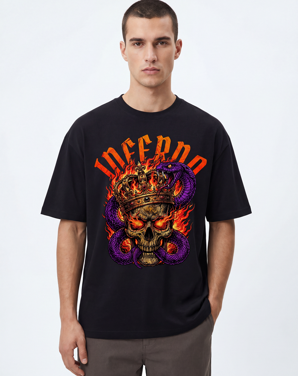 inferno skull crown,skull graphic,skull streetwear,gothic skull design,snake skull art,flaming skull graphic,dark streetwear design,tattoo style skull,metal aesthetic art,edgy skull illustration