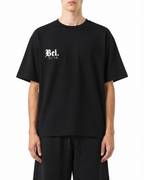 Belarté Chaos Cubes black cotton T-shirt, front view on model
