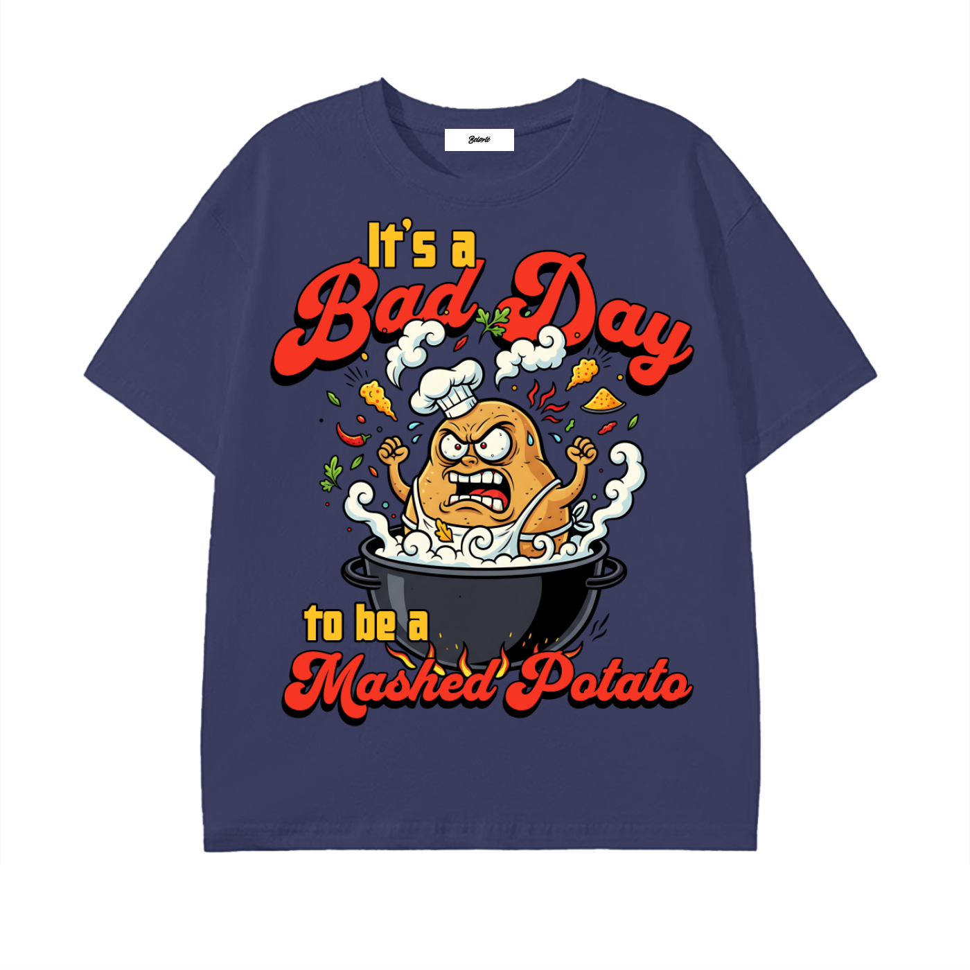 thanksgiving dinner, mashed potato lover,funny food shirt,cartoon potato,cooking humor,kitchen joke art,foodie gift idea,humor clothing,expressive illustration,retro cartoon design