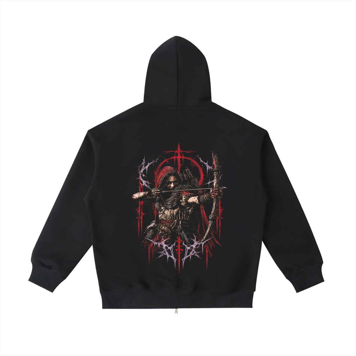 Belarté Dark Archer Sweat à capuche zippé graphique en noir - vue du graphisme au dos