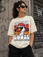 funny goose graphic,cartoon goose art,playful streetwear,humorous graphic design,animal illustration,street culture art,novelty fashion graphic,expressive style,graphic statement,casual street vibe