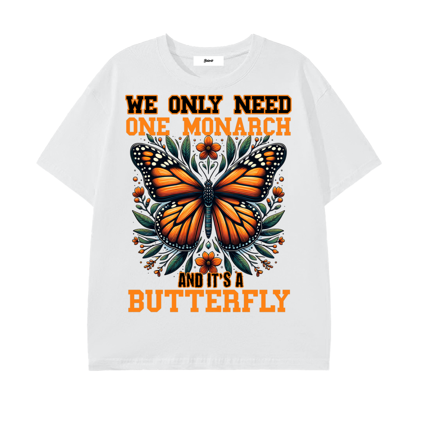 monarch butterfly,butterfly graphic shirt,nature lover apparel,artistic graphic,orange butterfly design,floral graphic shirt,butterfly aesthetic,nature prints clothing,trendy graphic shirt,butterfly art fashion