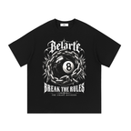 Belarté Break the Rules black 8 ball graphic cotton T-shirt, front view