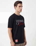 diversity of chaos,streetwear graphic design,minimalist typography art,urban fashion print,modern slogan design,red script lettering,black aesthetic style,contemporary street fashion,motivational quote art,fashion typography graphic