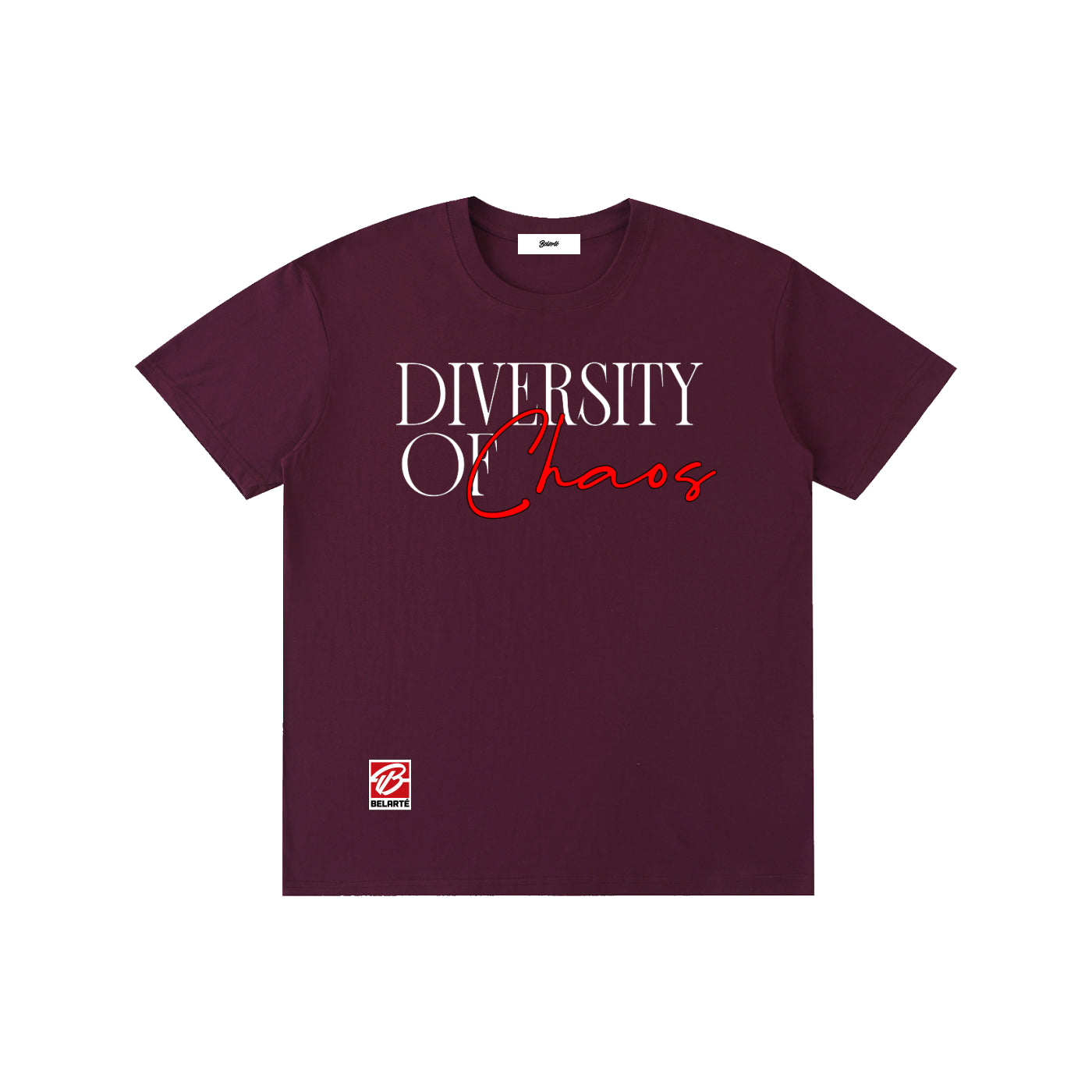 diversity of chaos,streetwear graphic design,minimalist typography art,urban fashion print,modern slogan design,red script lettering,black aesthetic style,contemporary street fashion,motivational quote art,fashion typography graphic