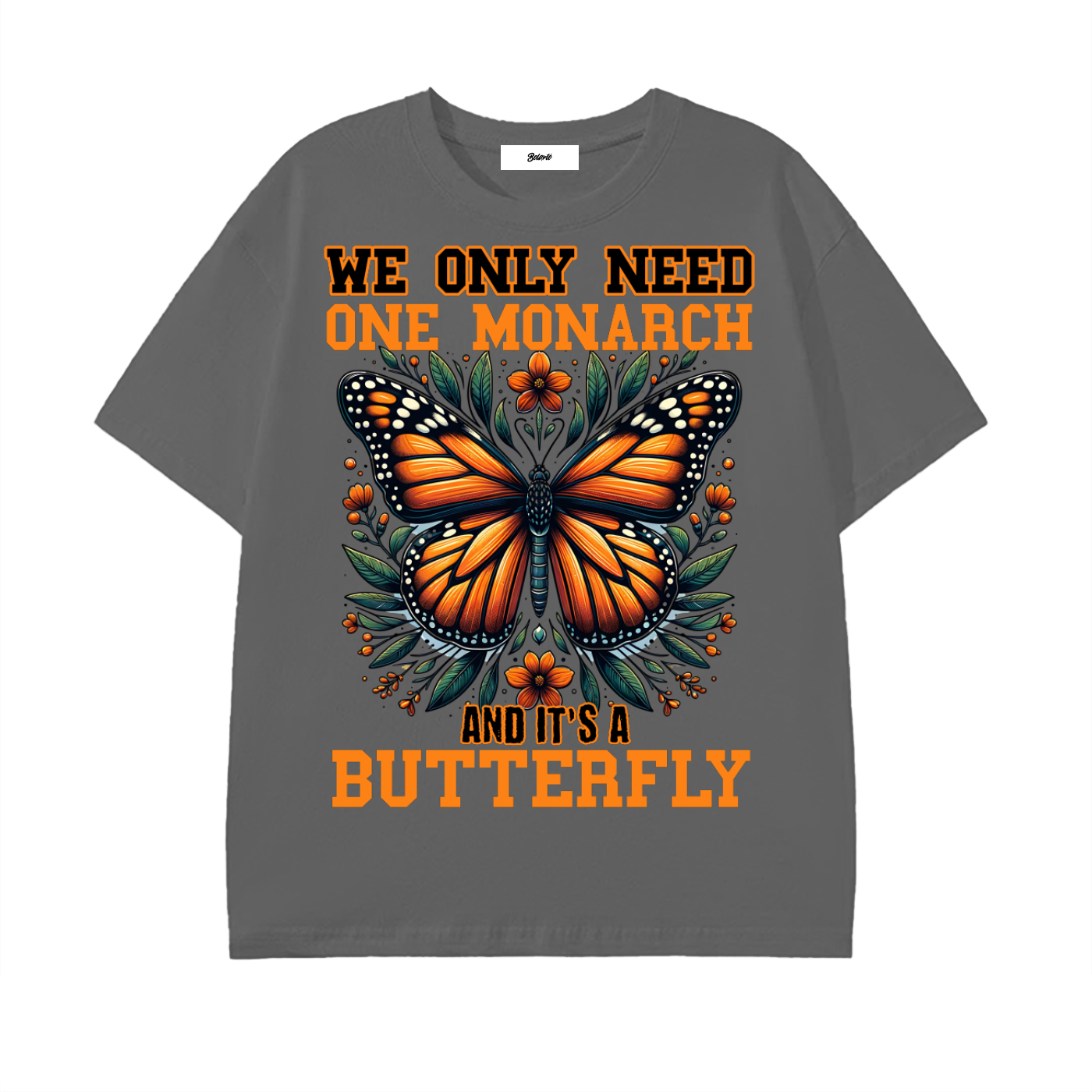 monarch butterfly,butterfly graphic shirt,nature lover apparel,artistic graphic,orange butterfly design,floral graphic shirt,butterfly aesthetic,nature prints clothing,trendy graphic shirt,butterfly art fashion