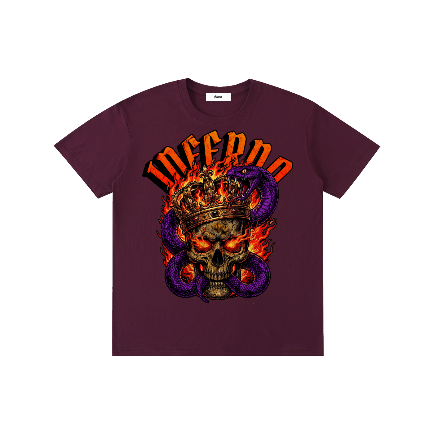 inferno skull crown,skull graphic,skull streetwear,gothic skull design,snake skull art,flaming skull graphic,dark streetwear design,tattoo style skull,metal aesthetic art,edgy skull illustration