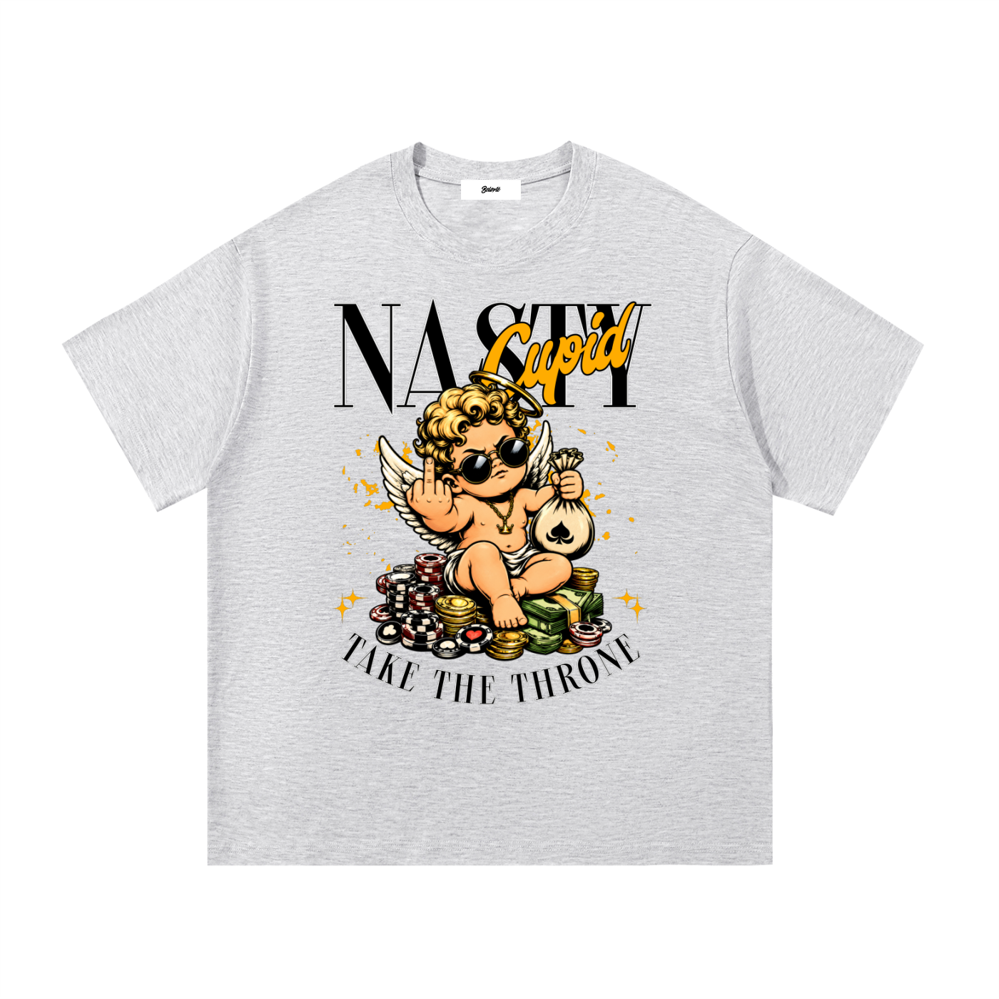 nasty cupid,graphic streetwear,streetwear shirt,urban fashion,graphic apparel,cupid design,money graphic,bold streetwear,statement shirt,street culture