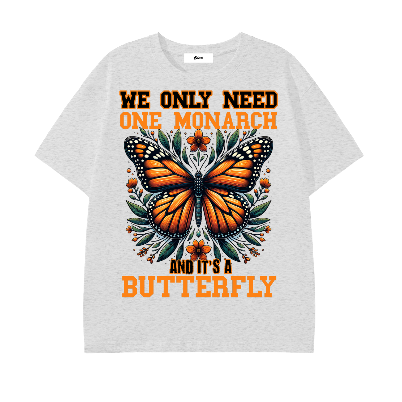 monarch butterfly,butterfly graphic shirt,nature lover apparel,artistic graphic,orange butterfly design,floral graphic shirt,butterfly aesthetic,nature prints clothing,trendy graphic shirt,butterfly art fashion