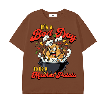 thanksgiving dinner, mashed potato lover,funny food shirt,cartoon potato,cooking humor,kitchen joke art,foodie gift idea,humor clothing,expressive illustration,retro cartoon design