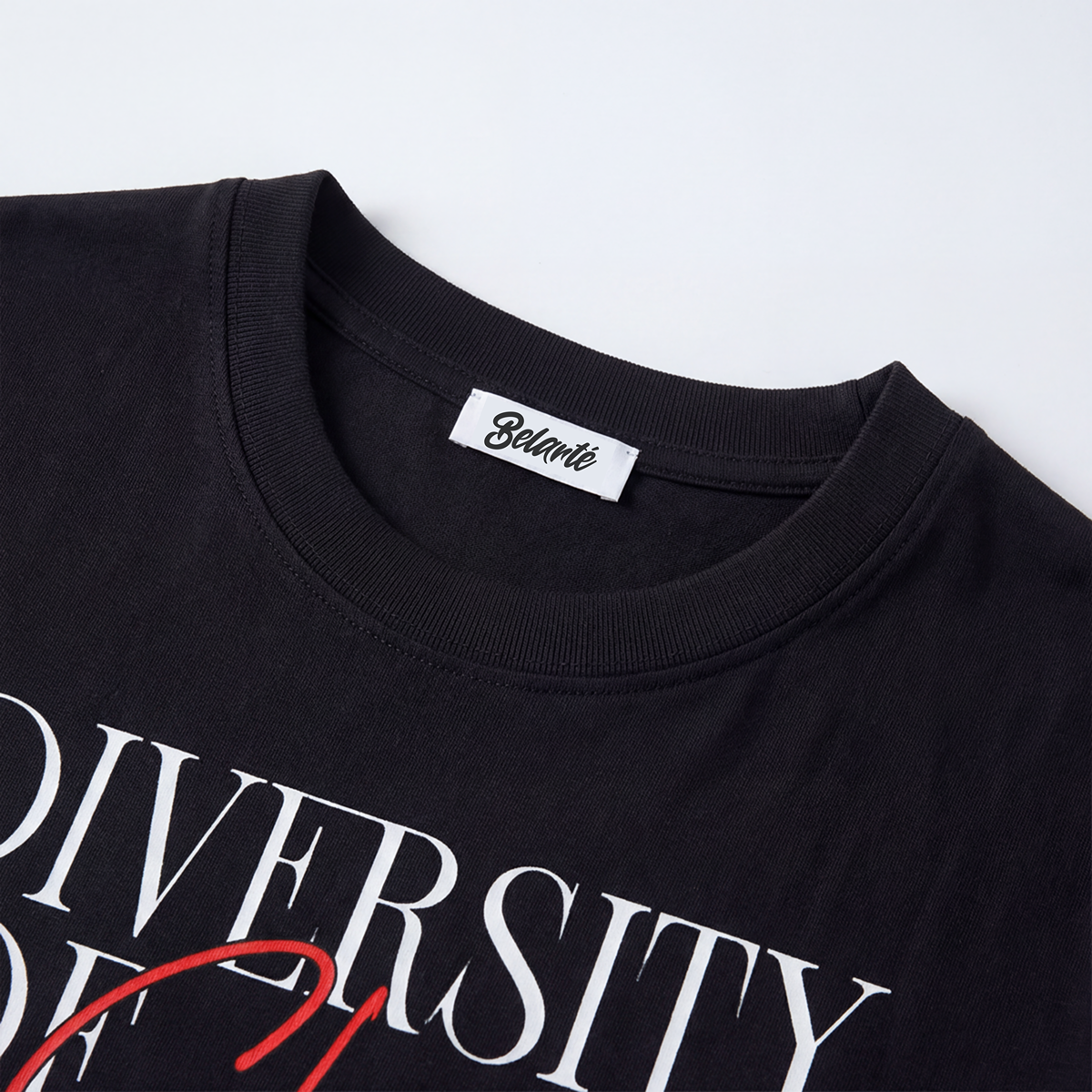 diversity of chaos,streetwear graphic design,minimalist typography art,urban fashion print,modern slogan design,red script lettering,black aesthetic style,contemporary street fashion,motivational quote art,fashion typography graphic