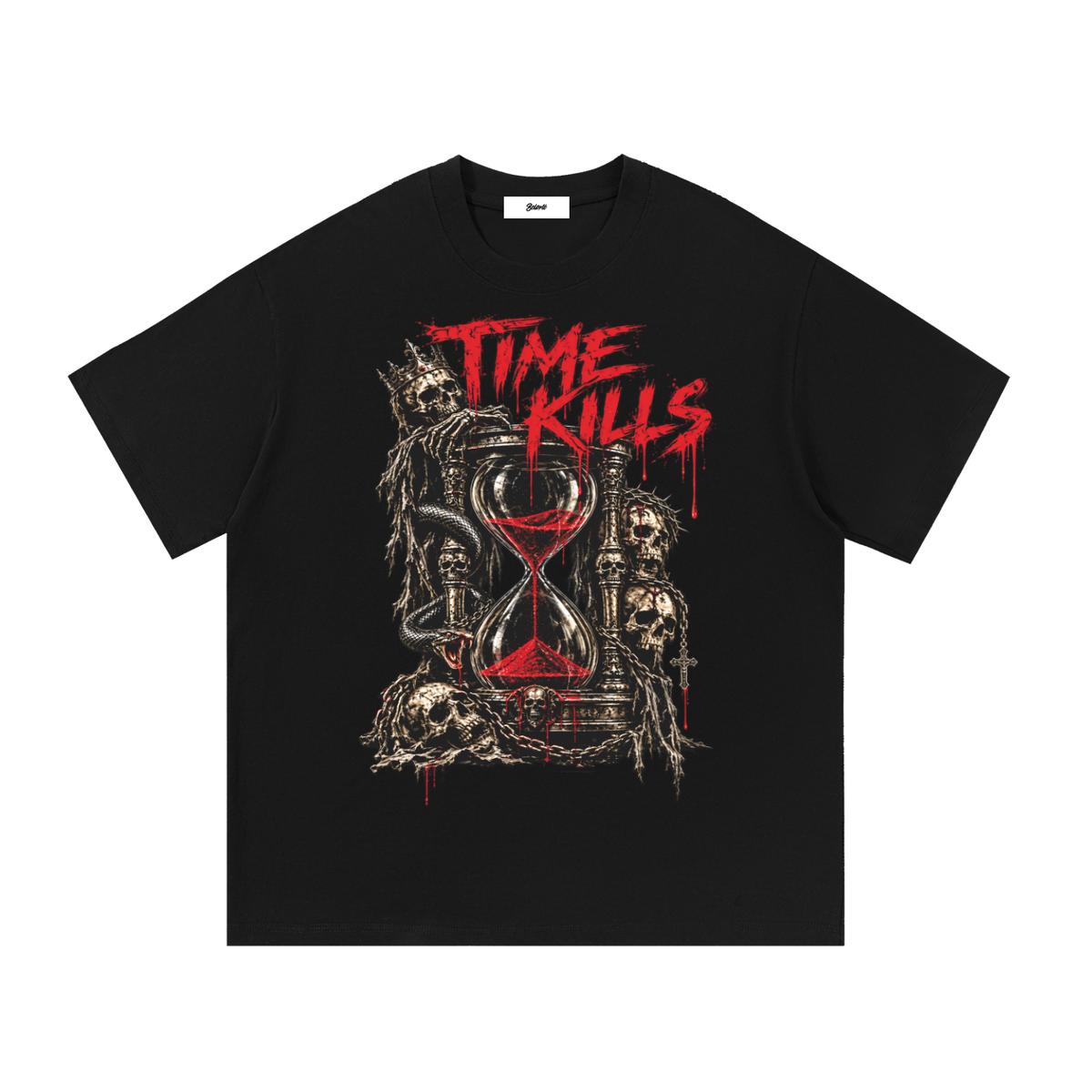 T-shirt graphique noir Belarté Time Kills - vue avant du motif