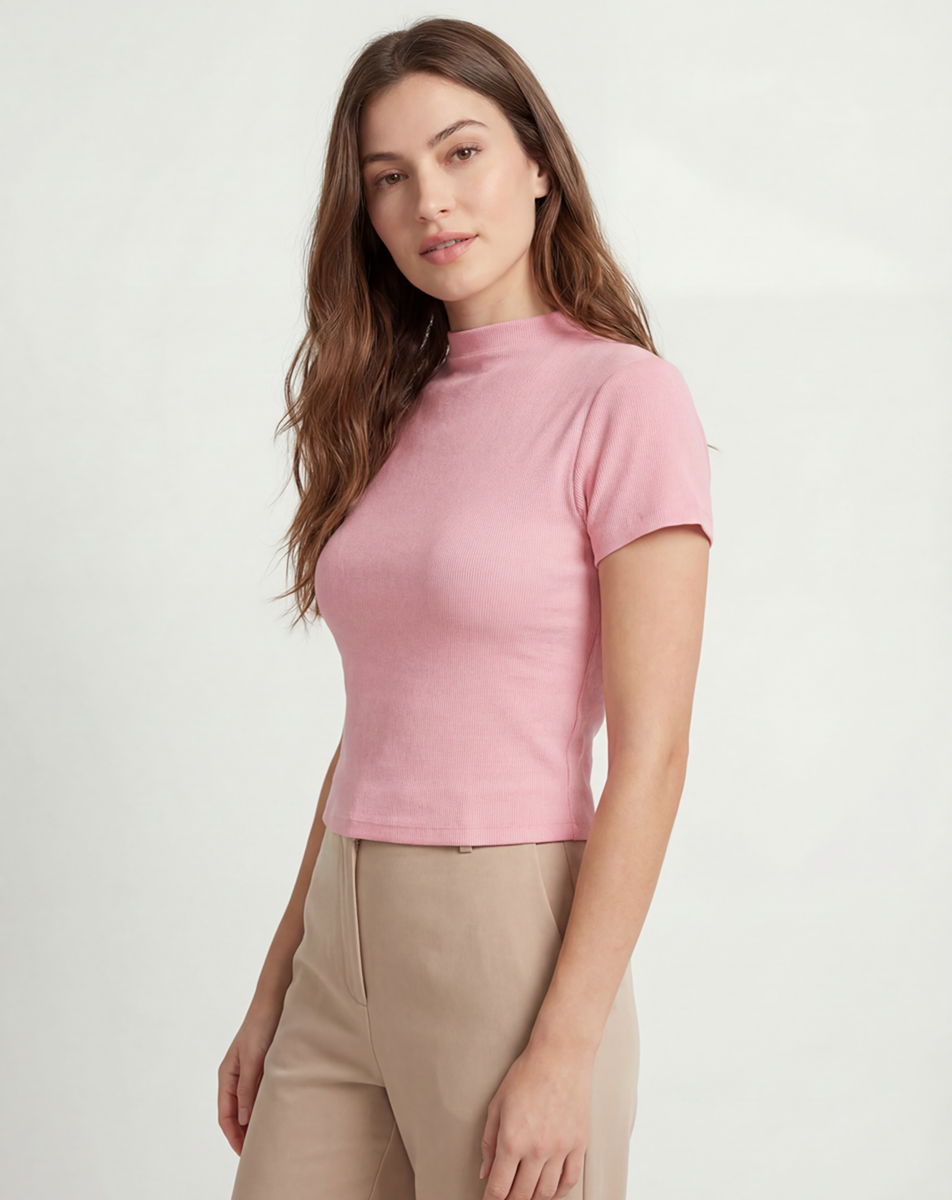 Womens Slim Fit Mock Neck Crop T Shirt - Belarté